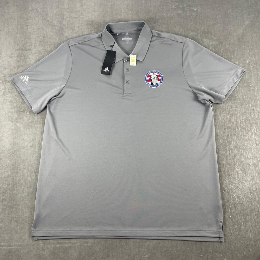 George Washington Chapter Adidas Mens 2XL Gray Polo Shirt Golf Performance UPF50